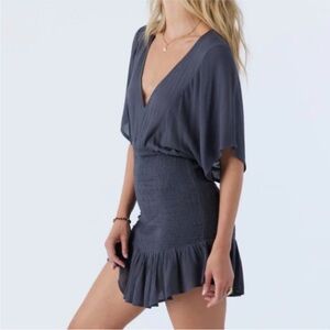 O’NEILL Smocked Stretch Carey Mini Dress Slate Blue size XL